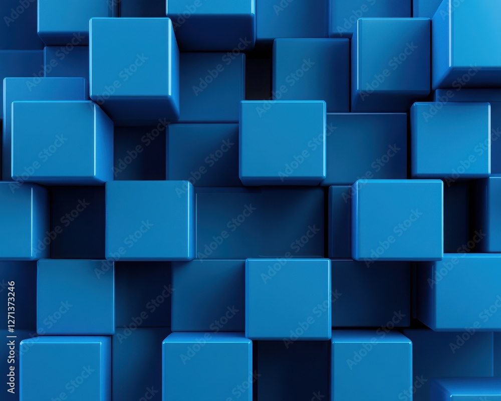 Poster abstract blue 3d cubes arranged in a modern pattern, perfect for backgrounds and graphic design proj