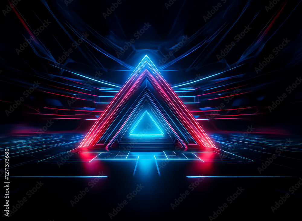 Aufkleber vibrant neon triangle glows with blue and red light, creating a futuristic and abstract design again