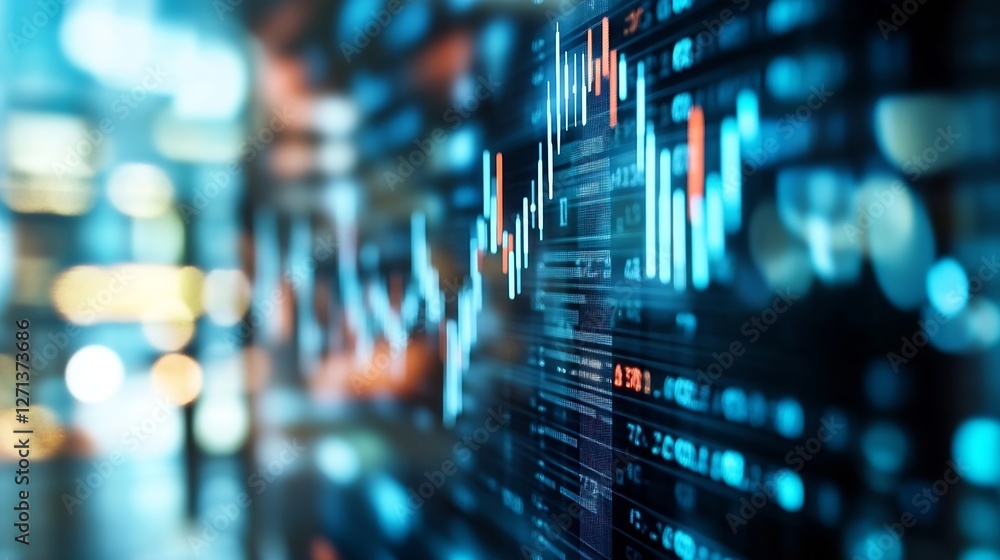 Fototapete Abstract digital stock market chart displaying fluctuating financial trends and graphs : Generative AI