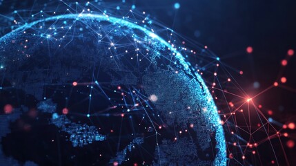 Technology image of globe. Abstract polygonal shapes. Background with connecting dots and lines. Graphic concept for your design