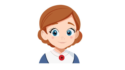 Cute Cartoon Girl Character with Brown Hair and Blue Eyes – Vector Illustration, Kid’s character design for storybooks, animations, and branding, Bright-eyed young female character for kids' projects.