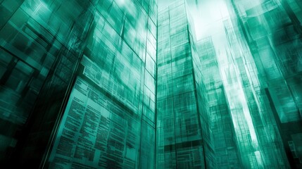 Fototapeta premium Abstract Green Metropolis A City of Information and Glass Skyscrapers