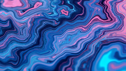 Obraz premium Abstract organic marble flow with swirling patterns and neon highlights in blue and pink