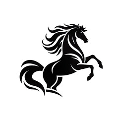 Wild mustang running with flowing mane in black silhouette isolated PNG