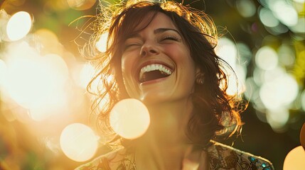 a woman laughing candidly, capturing her joyful spirit.