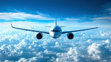 Obraz premium Airplane Flying Above the Clouds - Aerial View of Passenger Jet