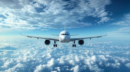 Obraz premium Airplane Flying Above the Clouds - Aerial View of Commercial Jet