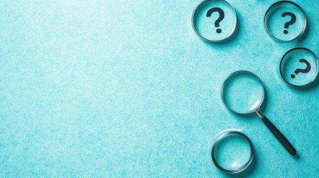 Magnifying glass and question mark on a blue background