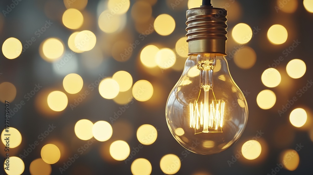 Aufkleber Vintage light bulb glowing beautifully with a bokeh background creating a warm atmosphere : Generative AI