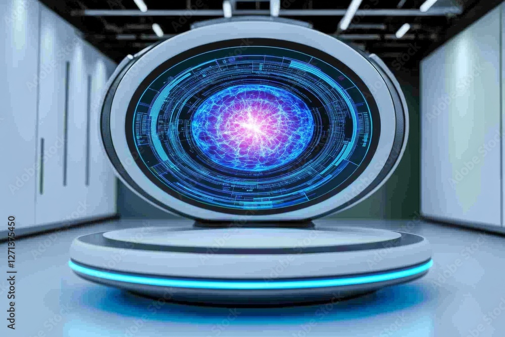 Aufkleber A 3D-rendered high-tech research lab with holographic data screens displaying complex research methods