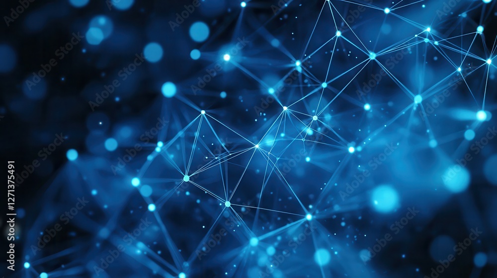 Poster abstract connected dots on bright blue background. 3d rendering