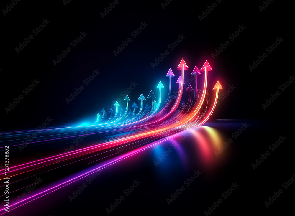 Aufkleber colorful neon arrows ascend dynamically against a stark black backdrop, creating a sense of forward 