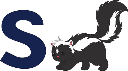 cute skunk next to letter S