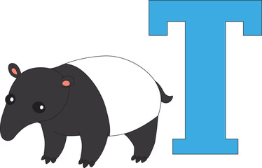 cute tapir next to the letter T