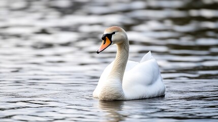 Fototapeta premium Elegant swan gracefully swimming in a tranquil lake showcasing nature's stunning wildlife : Generative AI