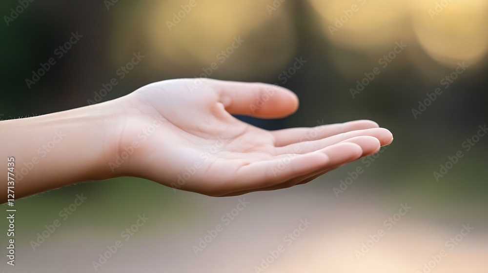 Poster open hand gesture symbolizing acceptance and willingness to share : generative ai