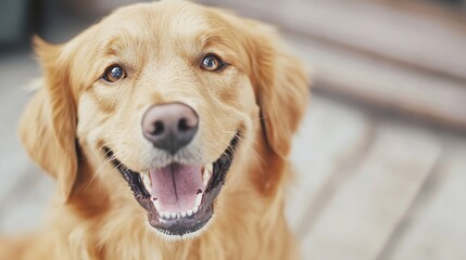 Joyful golden retriever dog smiling with a bright expression showcasing happiness and love outdoors : Generative AI