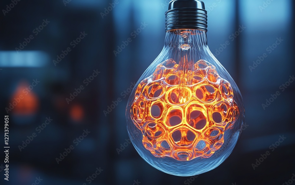 Poster an abstract light bulb with glowing fractal patterns inside, symbolizing complex ideas and innovatio
