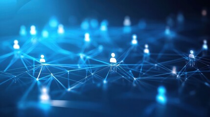 Business connection and social network on blue background.