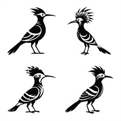 Hoopoe Silhouette Vector Icon Set Perfect for Logos & Artwork.