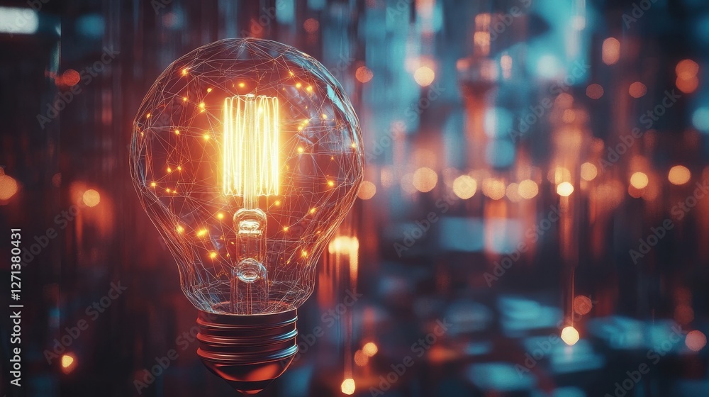 Poster polygon idea light bulb on blockchain technology network hud background. global cryptocurrency block