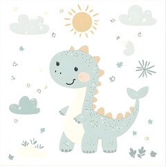 Illustration of a little smiling dinosaur