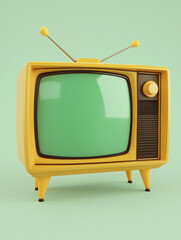 Retro Yellow TV with Green Screen for Chroma Key - AI Generated