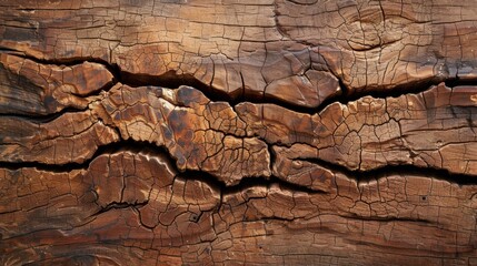 Fototapeta premium A detailed view of an old wooden surface with cracks, captured from above, showcasing a beautiful wood texture background