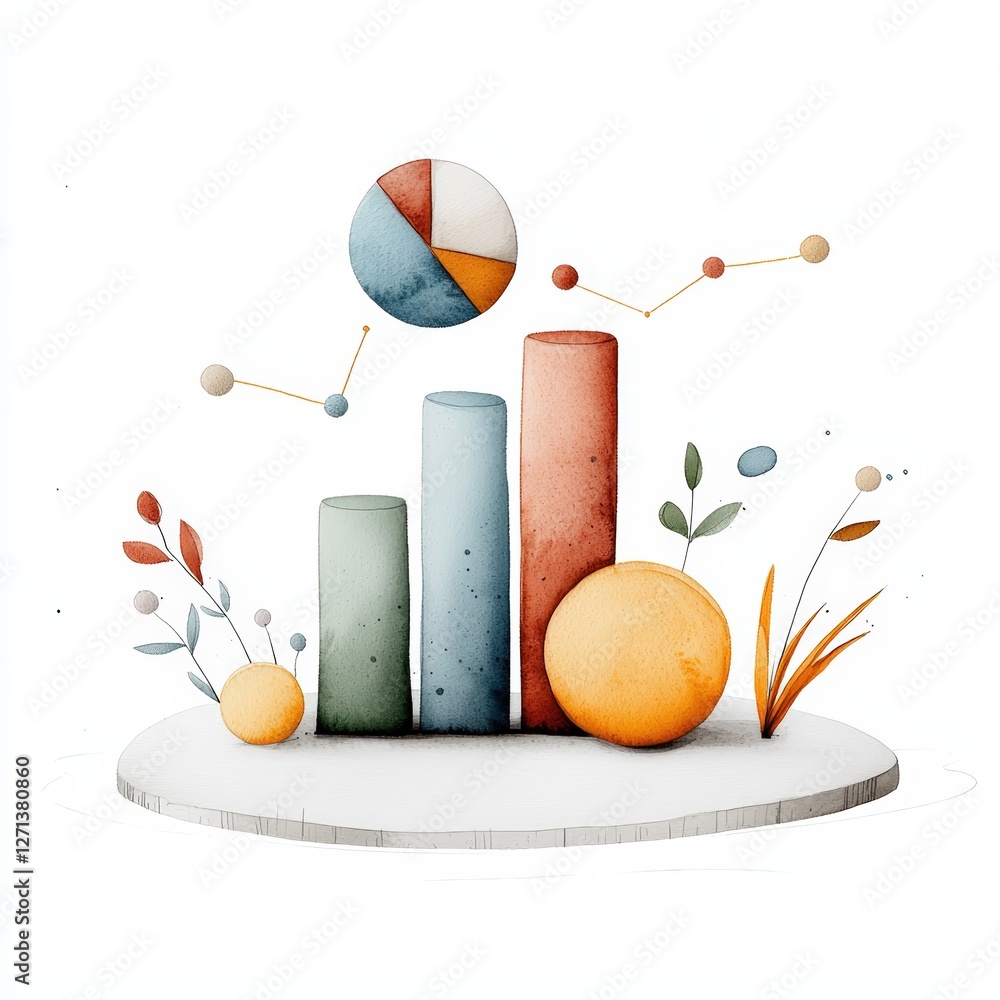 Aufkleber a vibrant 3d bar chart with colorful elements, representing data growth and analysis in a modern and