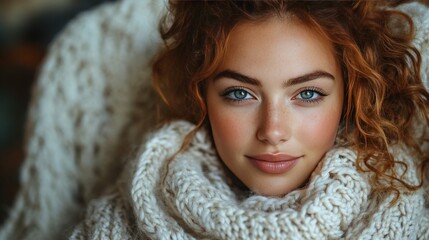Close-up Portrait of Young Woman with Beautiful Blue Eyes Smiling