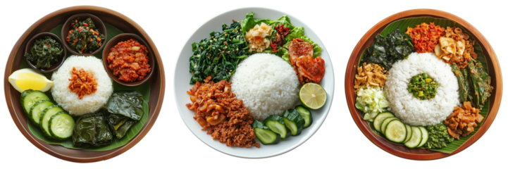 Set of A stock photography image of a traditional Minang meal, with Beef Rendang served alongside steamed rice on transparent png background. Ai generated
