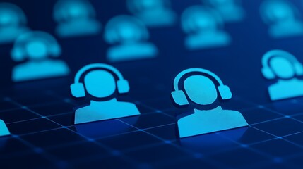 A digital representation of multiple user avatars wearing headphones, suggesting themes of communication, technology, and connectivity.