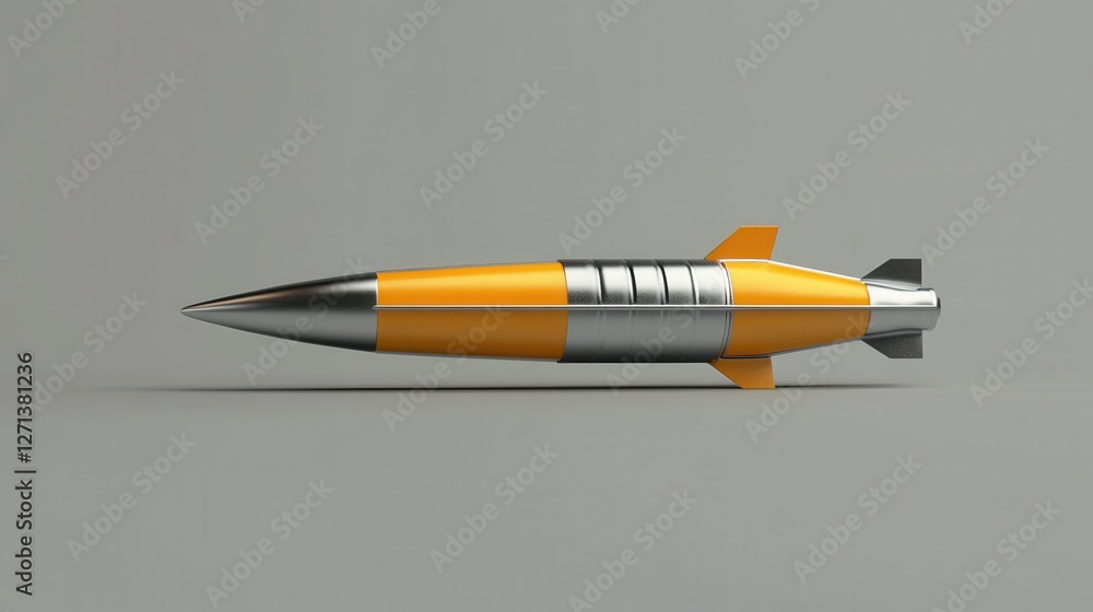 Poster launching rocket on gray background. startup and begin concept. 3d rendering.