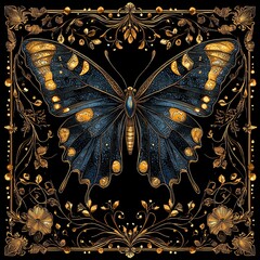 Scientific illustration, butterflies, full color, detailed, Intricate Scientific Illustrations of Butterflies in Full Color Elegant blue butterfly with golden accents.