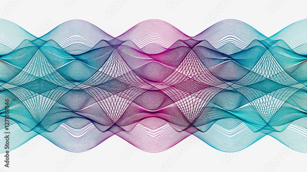 Poster abstract teal and purple wave design with intricate network pattern