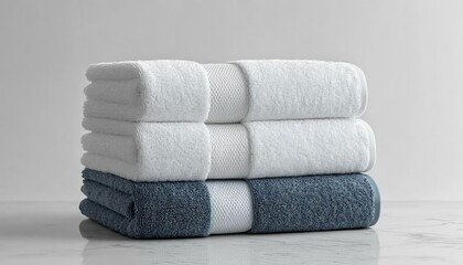 Soft Bath Towels Stacked Neatly on a Light Marble Surface