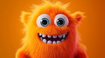 Fototapeta premium Happy orange monster close-up, vibrant background, playful mood, ideal for children's books.
