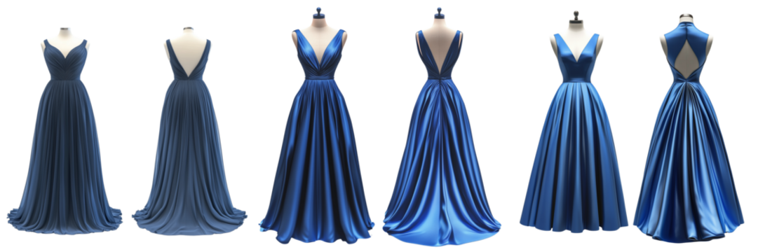 Set of A young woman poses in a stunning Sarahbridal prom evening gown on transparent png background. Ai generated - Powered by Adobe