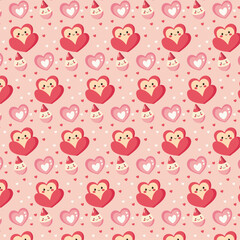 Lovely Valentine Scene with Hearts, Bunnies, and Snowmen on Purple Canvas