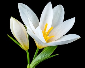 Fototapeta premium Close-up of a white flower, studio shot, isolated on black background