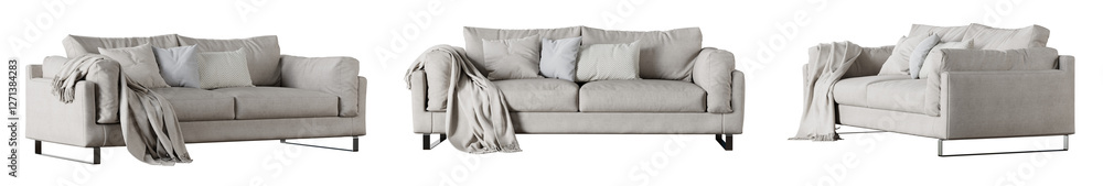 Poster Sofa set isolated on transparent background. 3D render. 3D illustration.