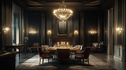 Luxurious Dining Room with Elegant Lighting and Modern D&eacute;cor