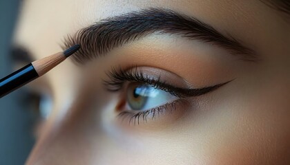 Naklejka premium Close-Up of Person Applying Eyebrow Pencil for Perfect Shape