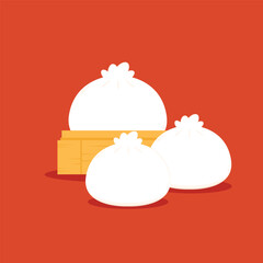 Chinese Steam Bun illustration vector. Asian food vector illustration. Baozi or bao is Chinese food.