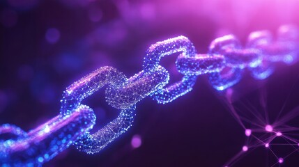 Blockchain technology futuristic hud ultraviolet background with blockchain polygon peer to peer network. Global cryptocurrency block chain business banner concept on violet background.