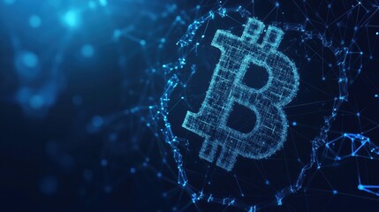 Blockchain technology futuristic hud background with world globe and blockchain polygon peer to peer network. Global cryptocurrency fintech business banner concept. Low poly design. Horizontal layout