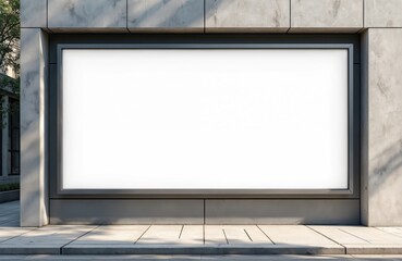 Blank billboard on facade in urban environment. Empty space to showcase advertising or branding campaign. Mockup template. White frame for poster. Modern wall for billboard design presentation.