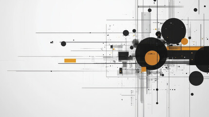 Minimalist abstract background featuring geometric shapes and lines in black, white, and orange tones, creating modern and dynamic visual effect