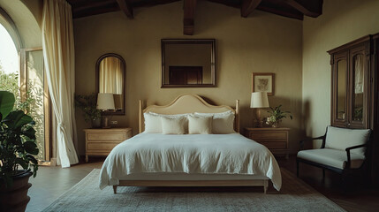 Serene and Elegant Master Bedroom with Natural Light and Soft Decor