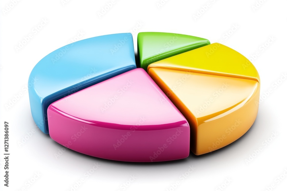 Fototapete a flat, modern design of a pie chart divided into different data sections, representing statistics